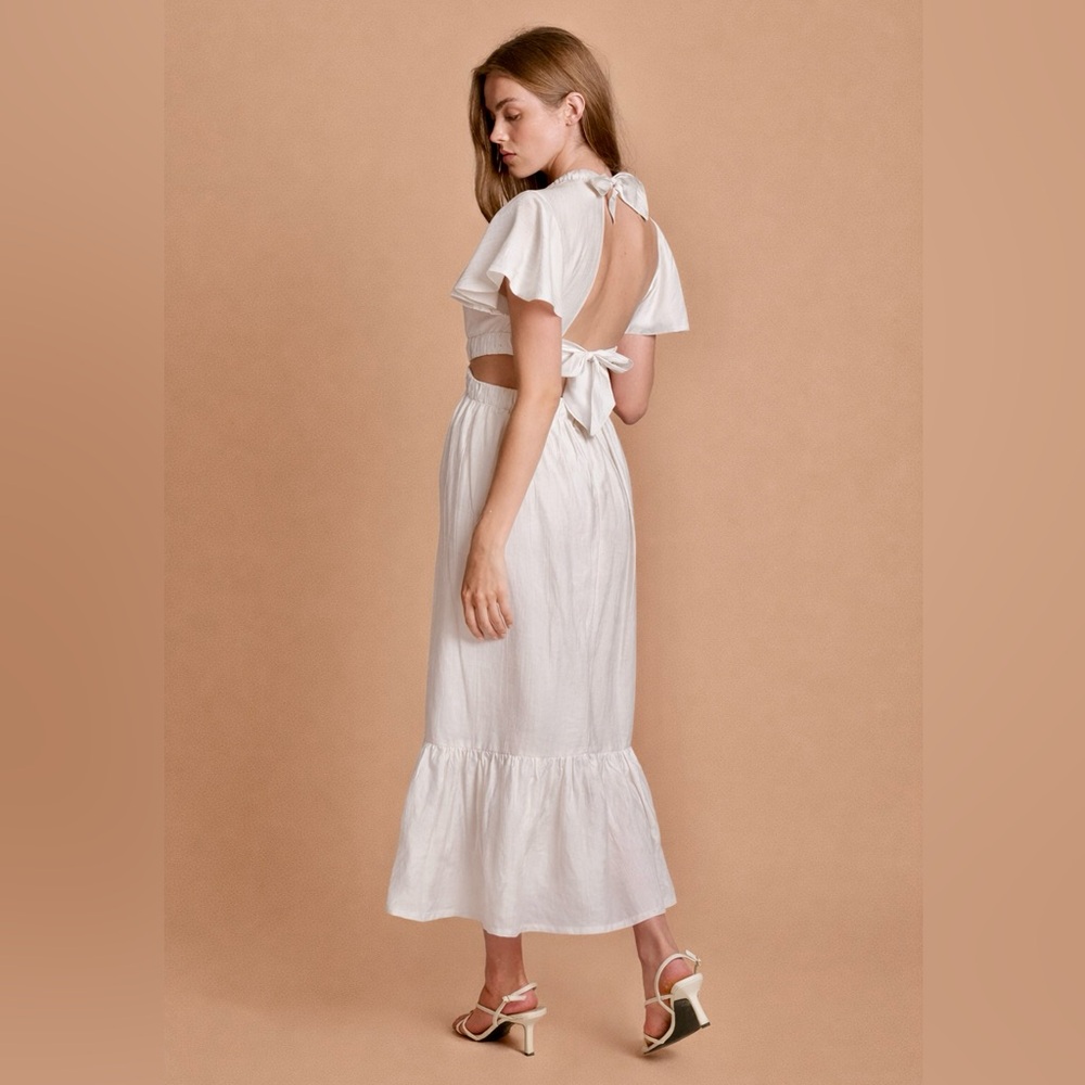 NWT Sabina Musayev Ivory Side & Back  Cut Out Midi Dress Size Large